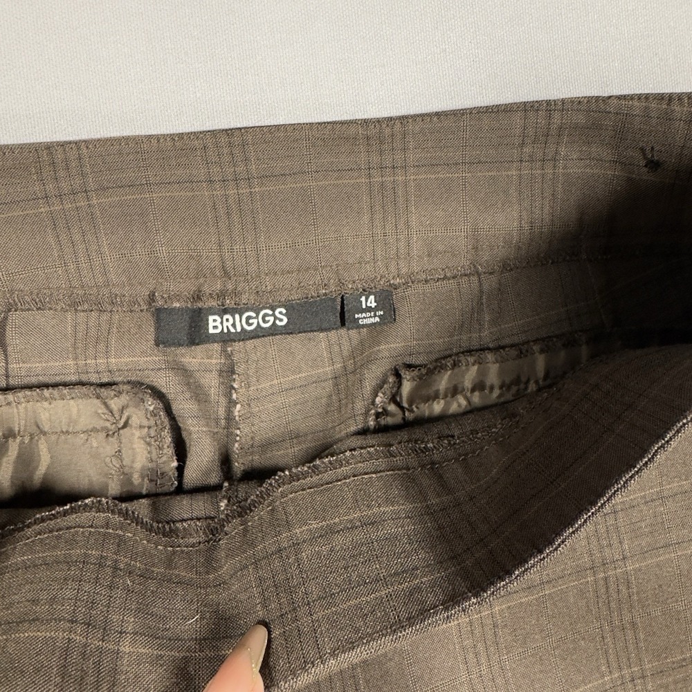 Briggs Women's Size 14 Brown Plaid Stretch Pull On Ankle Pants Career Trousers - Picture 4 of 7